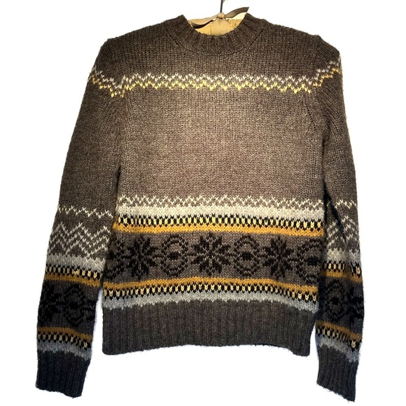 J. CREW Vintage Fair Isle Print Wool Sweater Medium Cabincore Grandpa Sweater - Picture 1 of 11